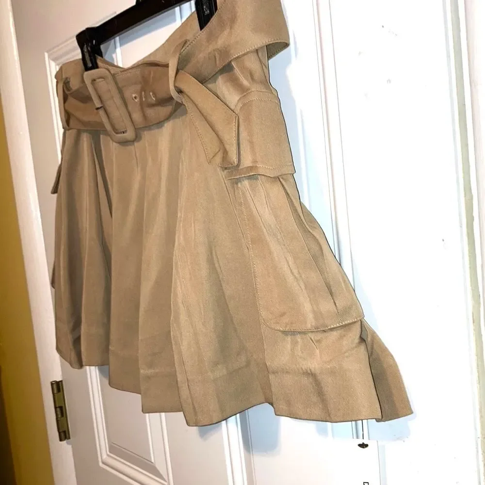 REFORMATION Brinley Belted Pleated Cargo Skirt Khaki Belt Pockets Zipper Size 12